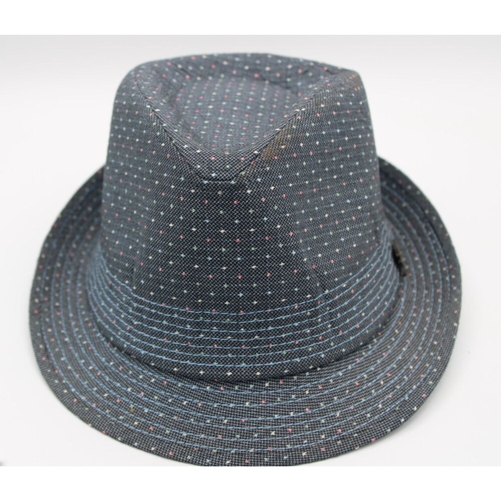 STACY ADAMS Cotton Fedora Mens Large Blue Polka dots Pink